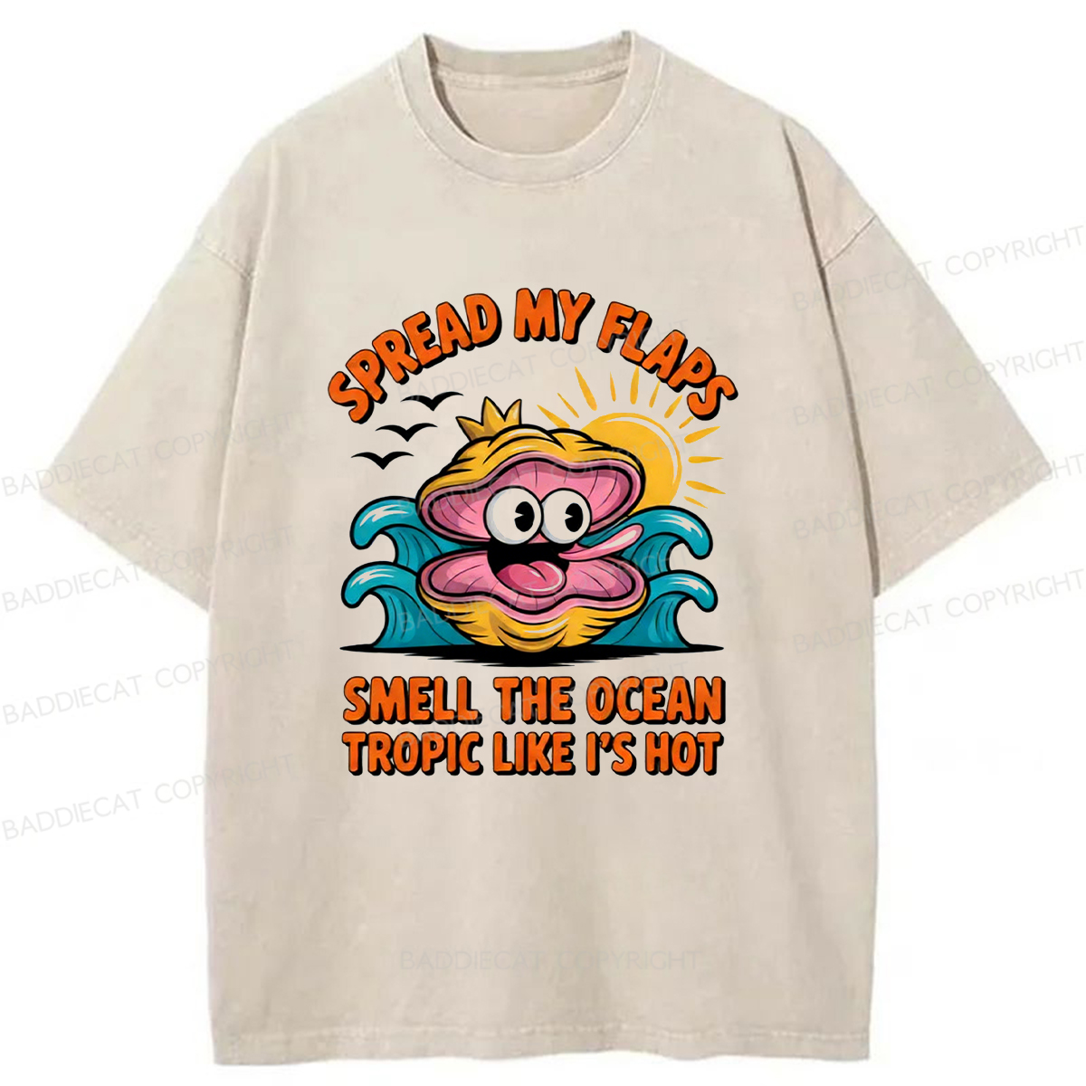 Baddiecat Humorous Clam Washed T-shirt