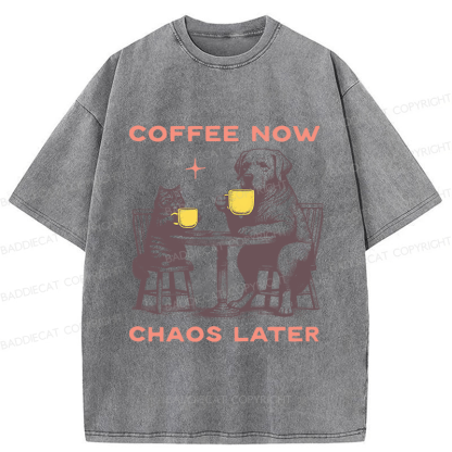 Baddiecat Coffee Now Chaos Later Washed T-shirt