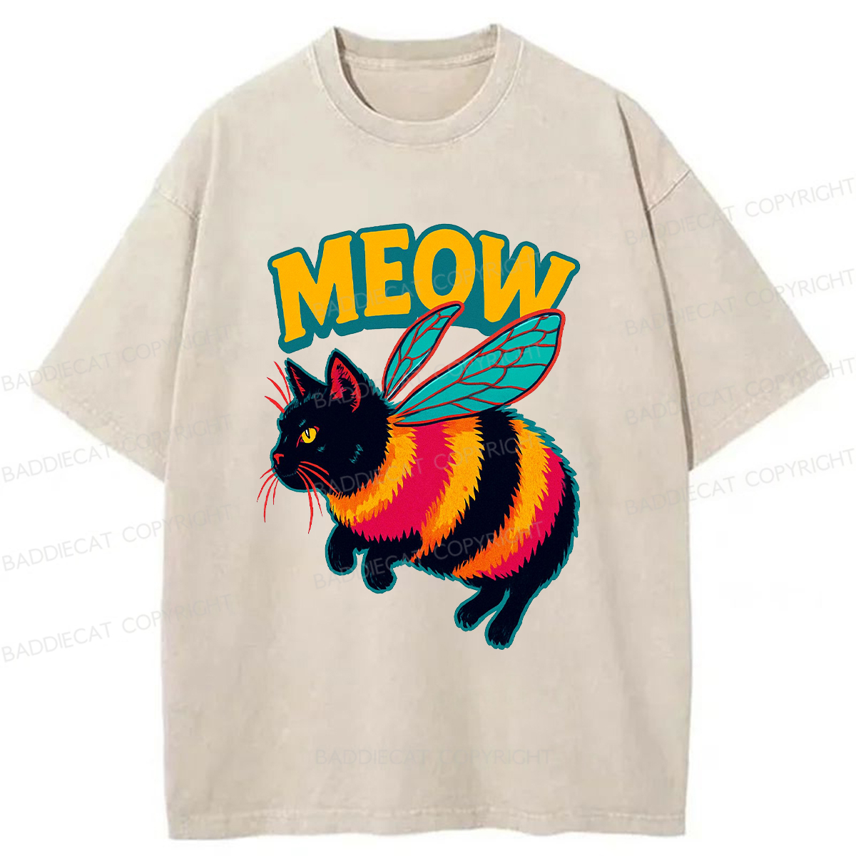 Baddiecat Bee Cat Washed T-shirt