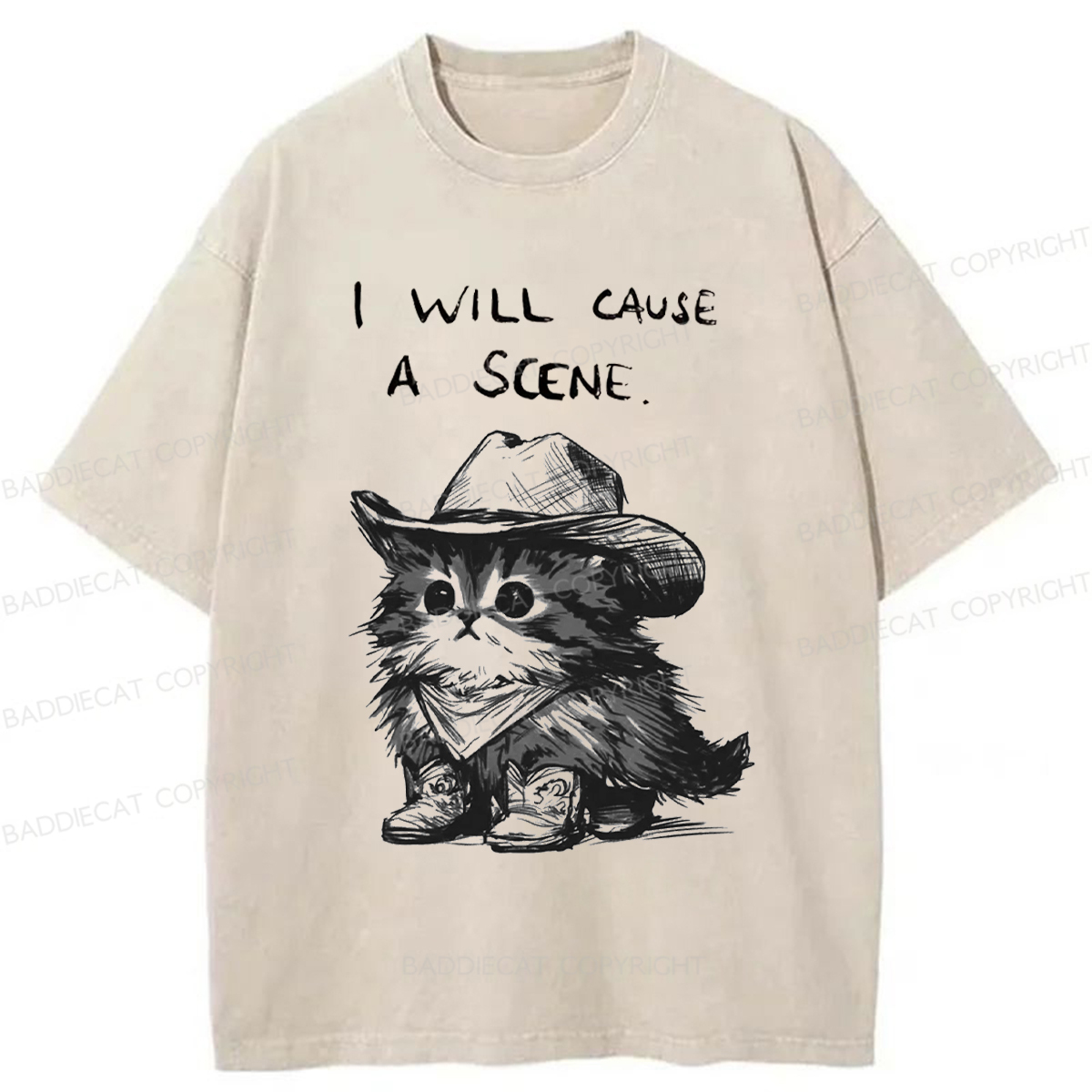 Baddiecat Funny Cowboy Cat Washed T-shirt