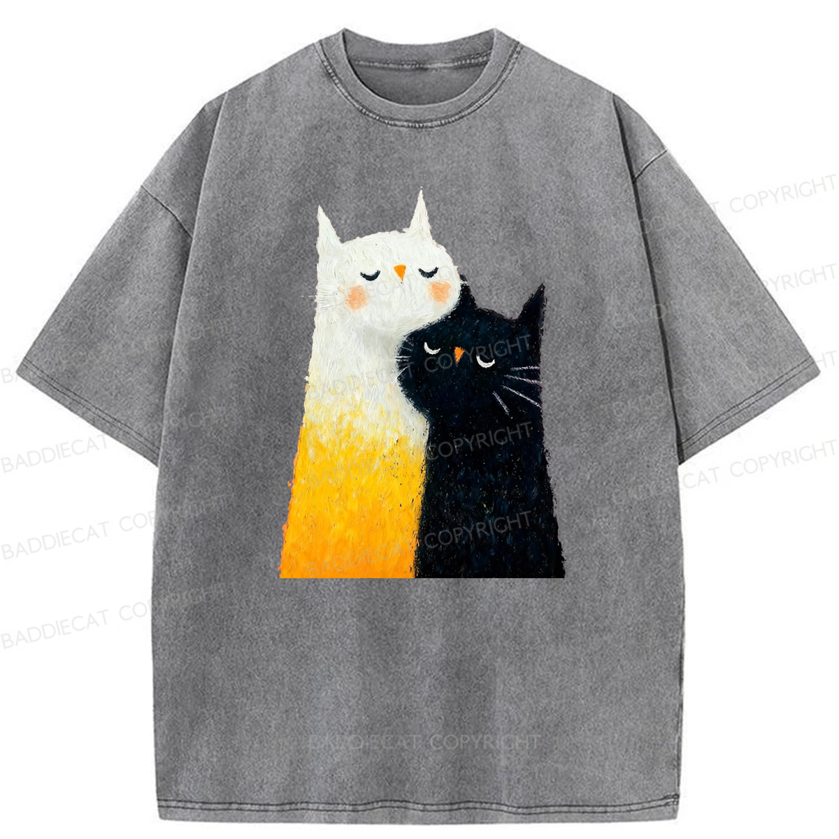 Baddiecat Cats Hug Washed T-shirt