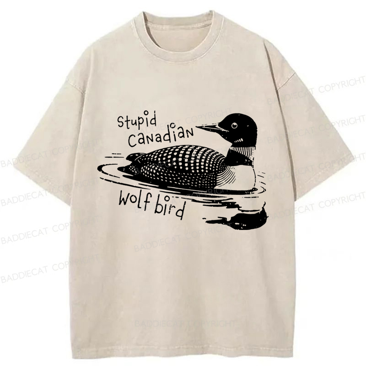 Baddiecat Stupid Canadian Wolf Bird Washed T-shirt