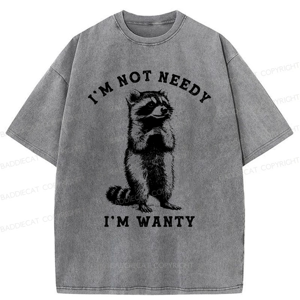 Baddiecat I'm Not Needy I'm Wanty Raccoon Washed T-shirt