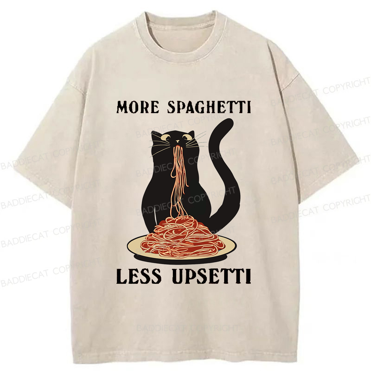 Baddiecat Cat Eat Pasta Washed T-shirt