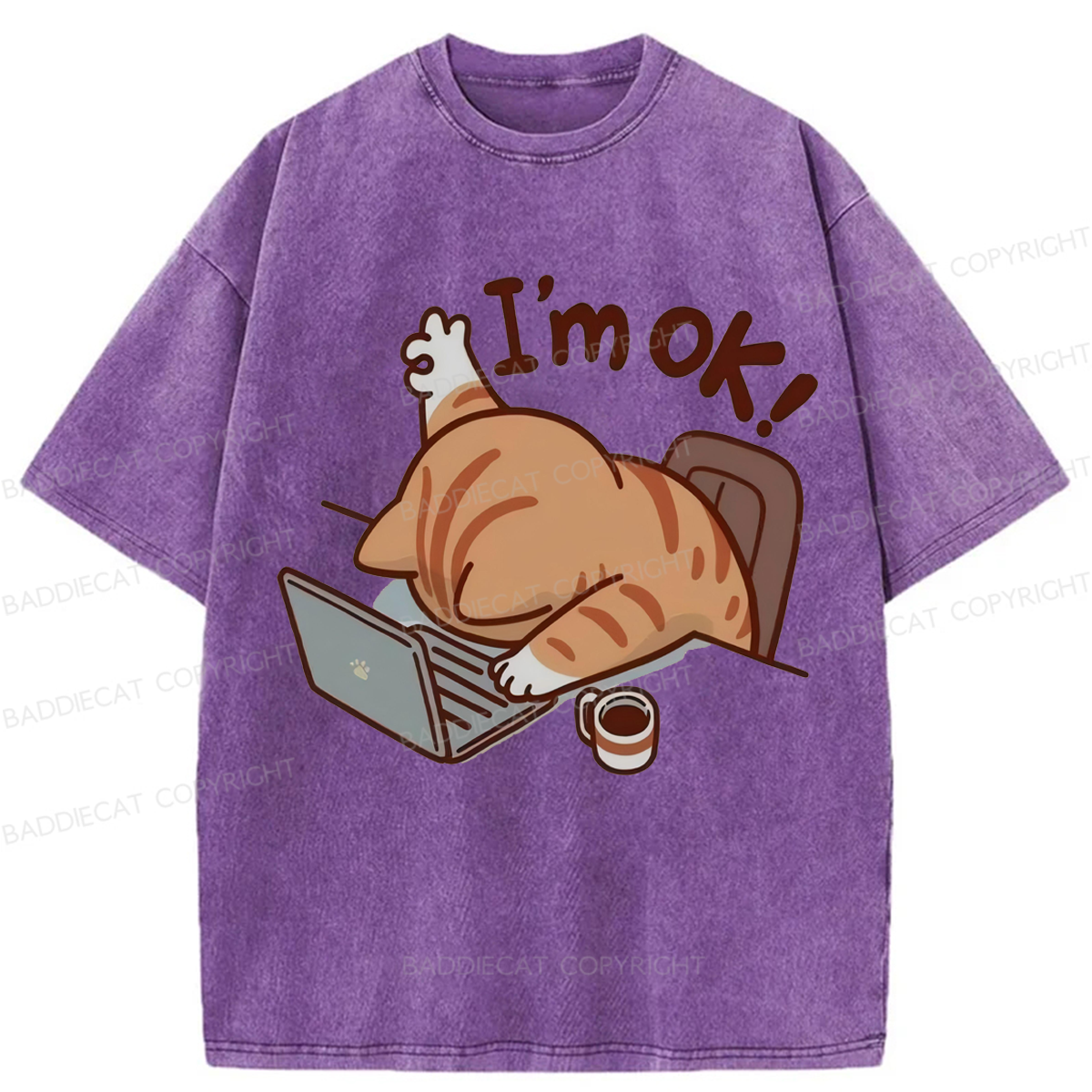 Baddiecat Funny Cat I'm Ok Washed T-shirt