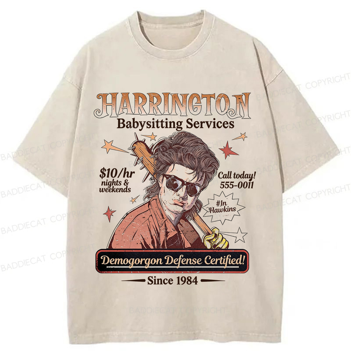 Baddiecat Babysitter Harrington  Washed T-shirt