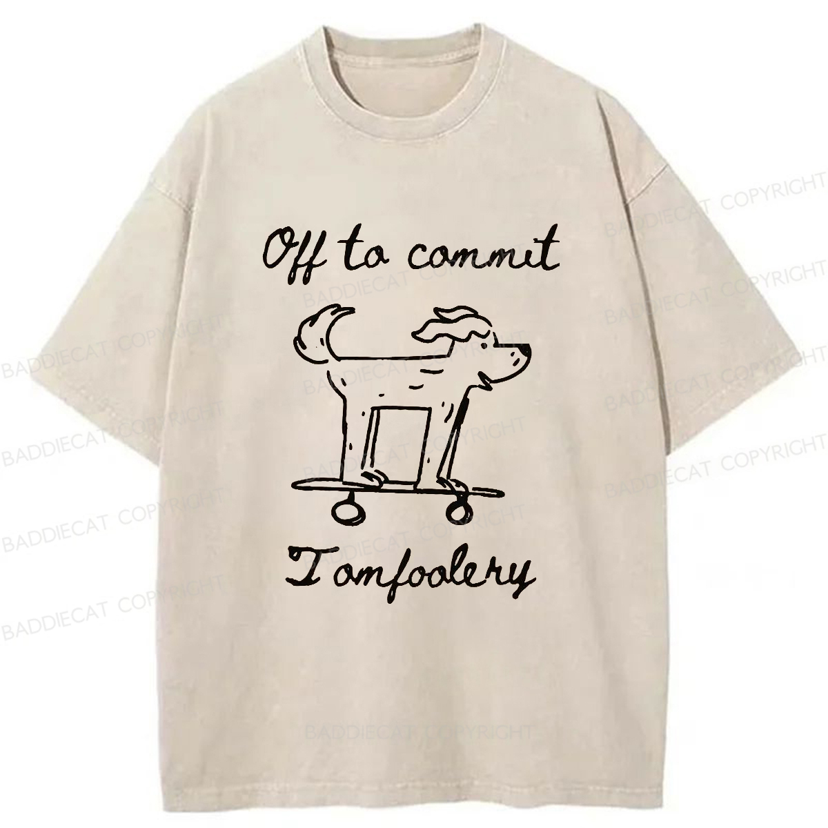 Baddiecat Mischievous Dog Washed T-shirt