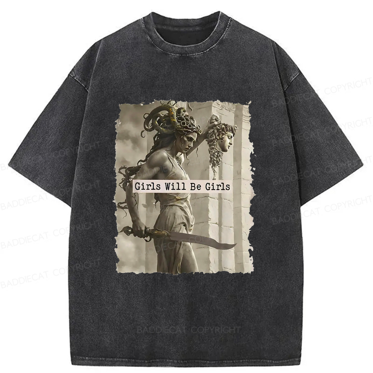 Baddiecat Goddess Medusa Washed T-shirt