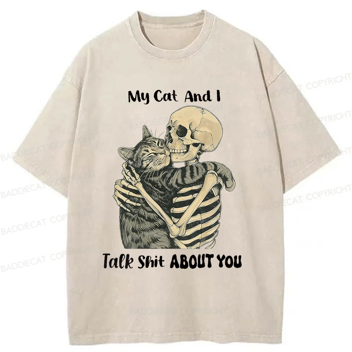 Baddiecat Skull Who Loves Cats Washed T-shirt