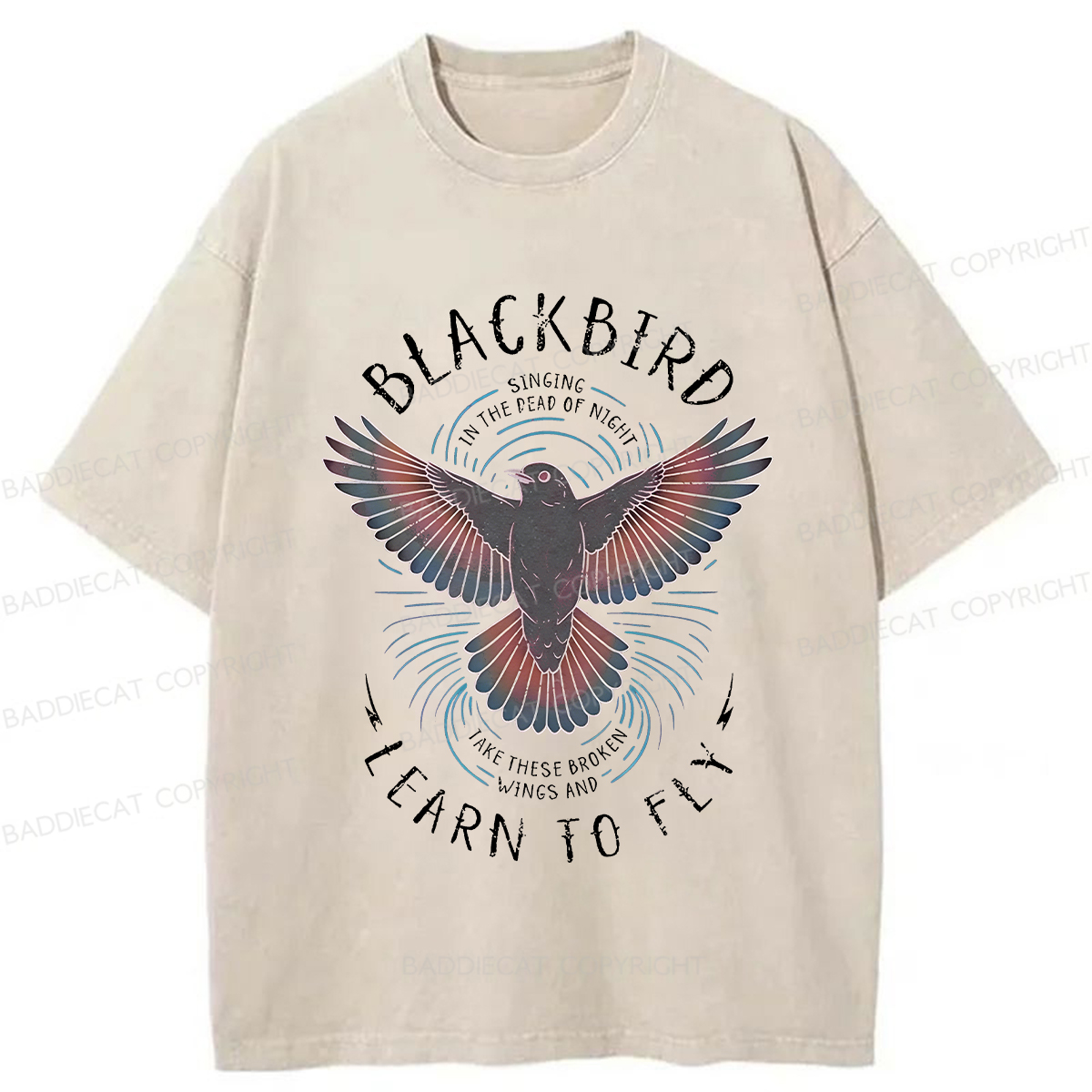 Baddiecat Blackbird Print Washed T-shirt
