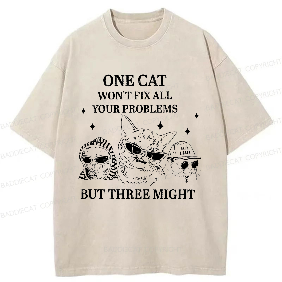 Baddiecat Cats Can Solve Everything Washed T-shirt