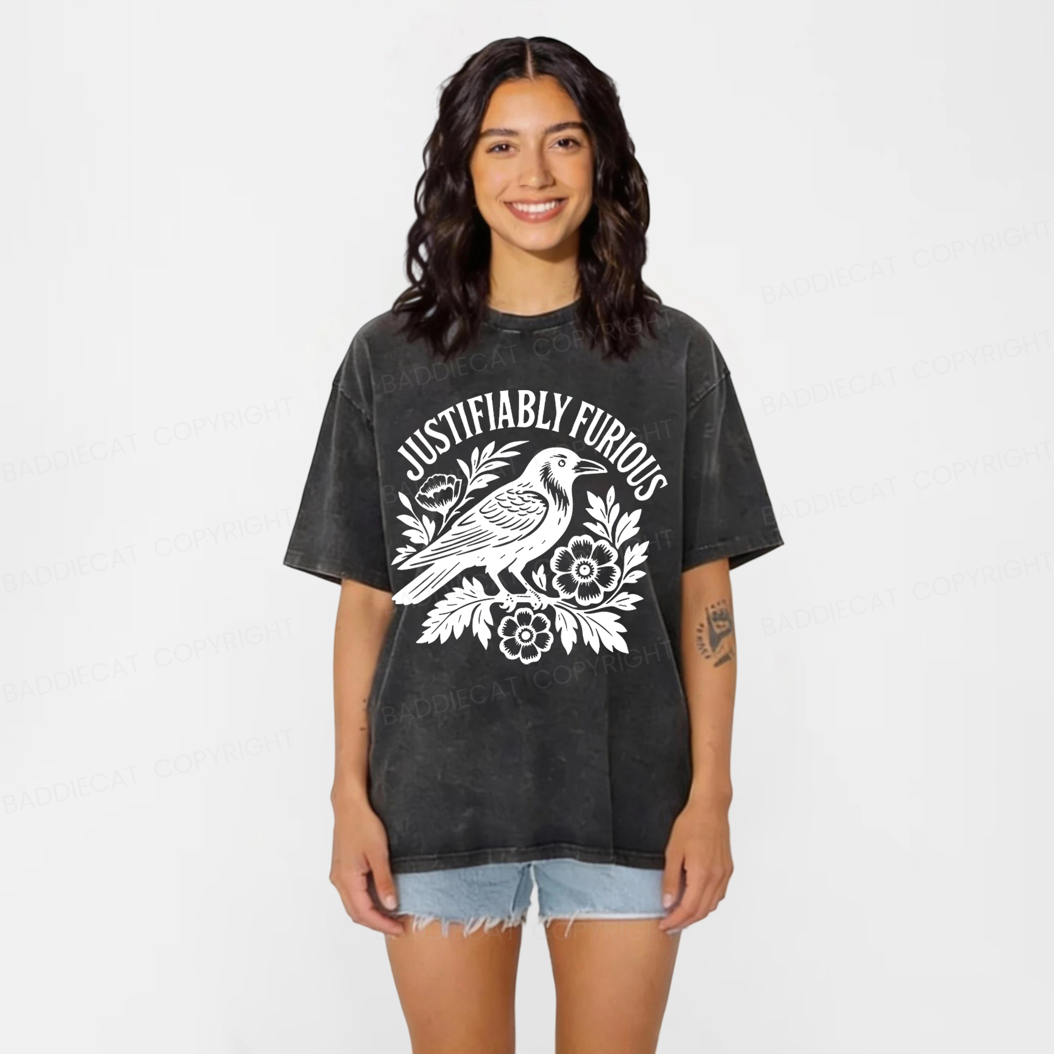 Baddiecat Justifiably Furious Raven Washed T-shirt