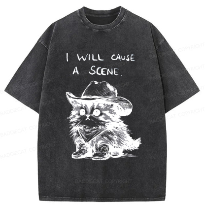 Baddiecat Funny Cowboy Cat Washed T-shirt