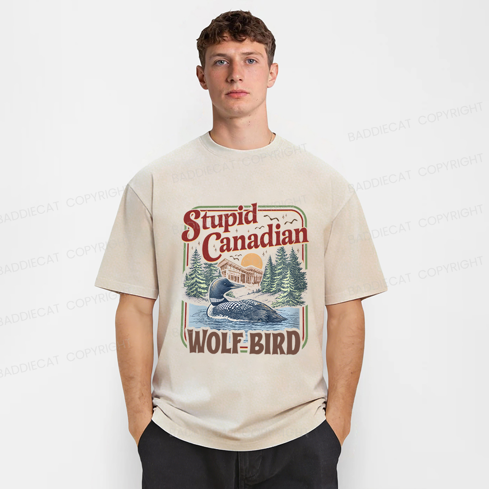 Baddiecat Stupid Canadian Wolf Bird Washed T-shirt