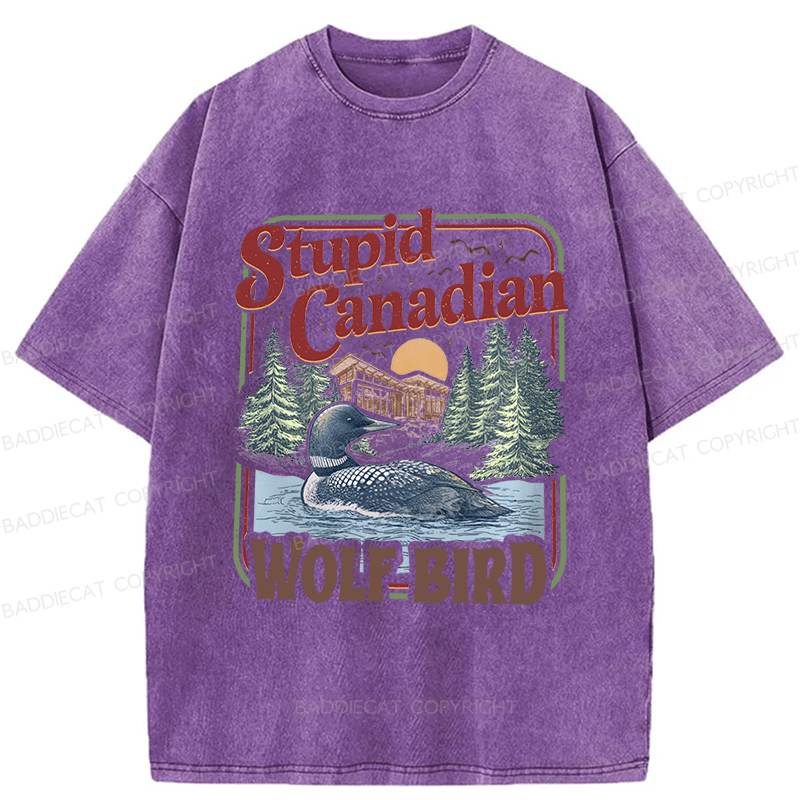 Baddiecat Stupid Canadian Wolf Bird Washed T-shirt