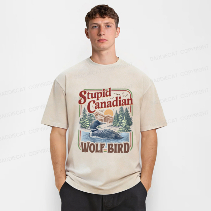 Baddiecat Stupid Canadian Wolf Bird Washed T-shirt