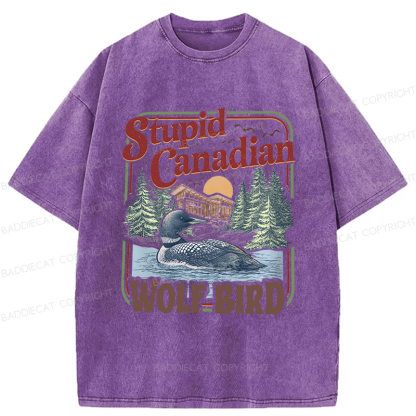 Baddiecat Stupid Canadian Wolf Bird Washed T-shirt
