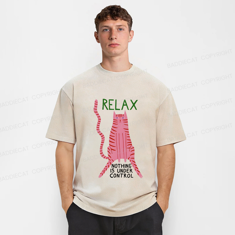 Baddiecat Relax Cat Washed T-shirt