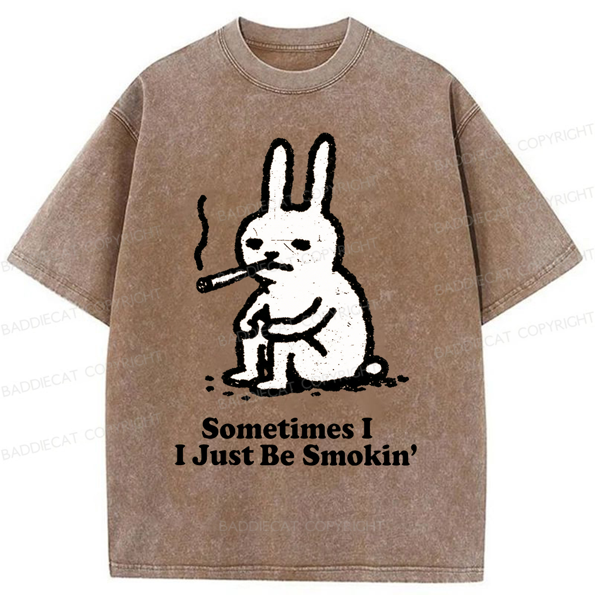 Baddiecat Humorous Rabbit Smok Washed T-shirt