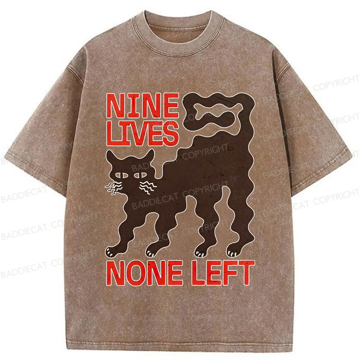 Baddiecat NINE LIVES NONE LEFT Washed T-shirt
