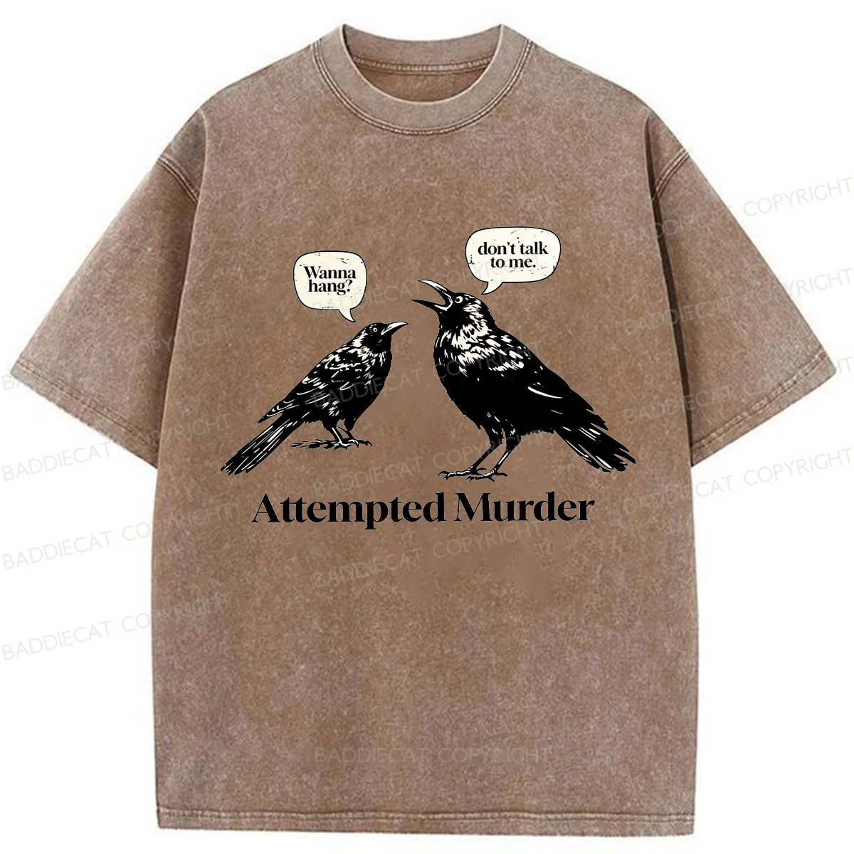 Baddiecat Murdering Crows Washed T-shirt
