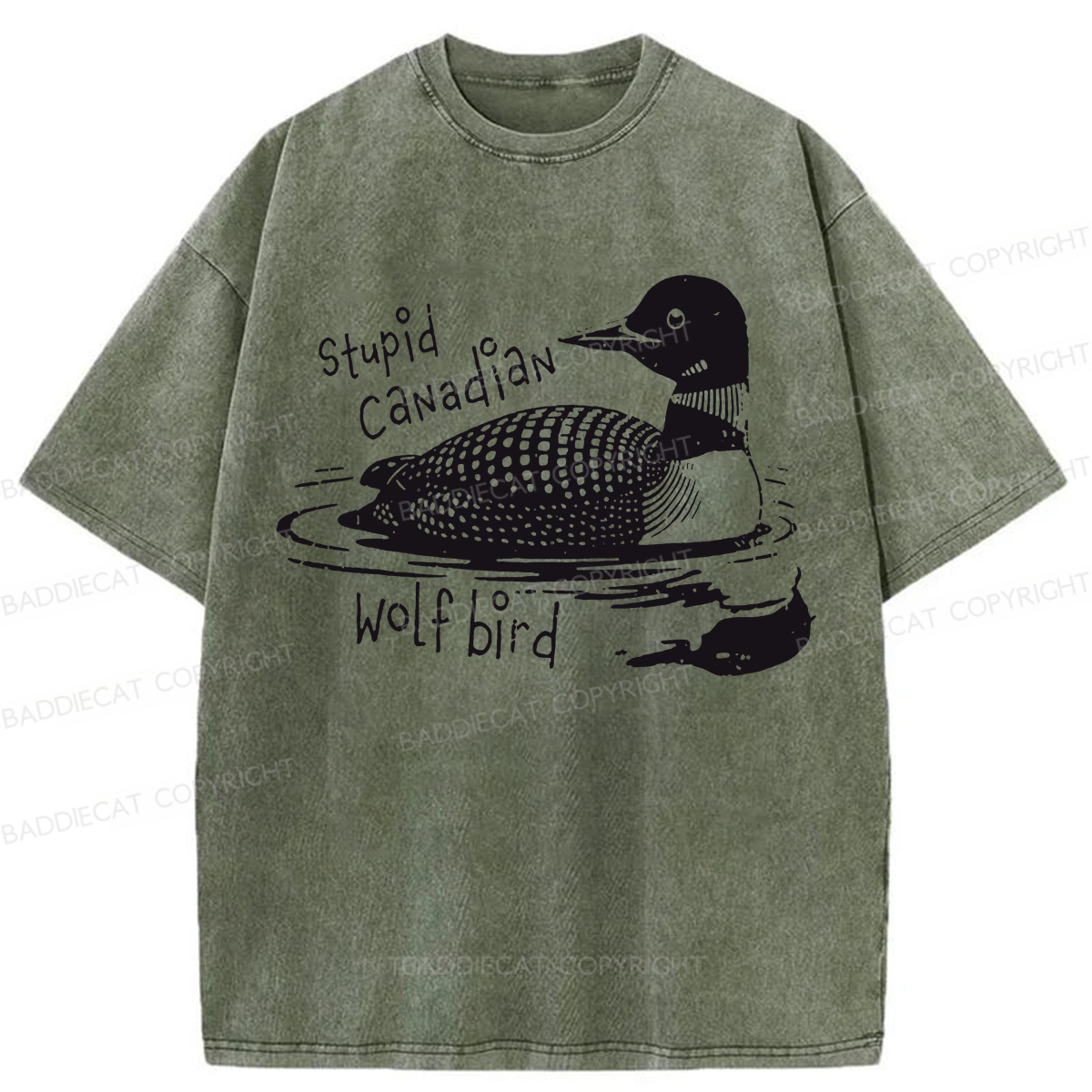 Baddiecat Stupid Canadian Wolf Bird Washed T-shirt