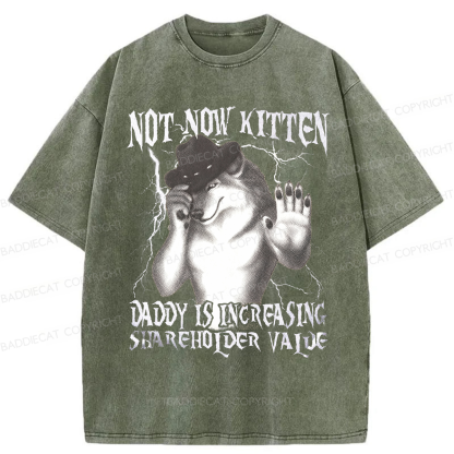 Baddiecat Not Now Kitten Daddy Increasing Shareholder Value Washed T-shirt