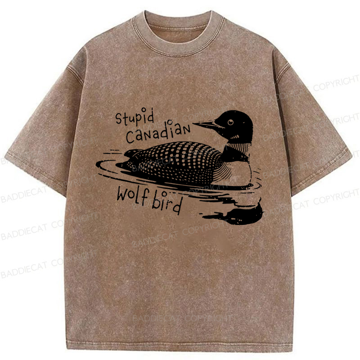 Baddiecat Stupid Canadian Wolf Bird Washed T-shirt