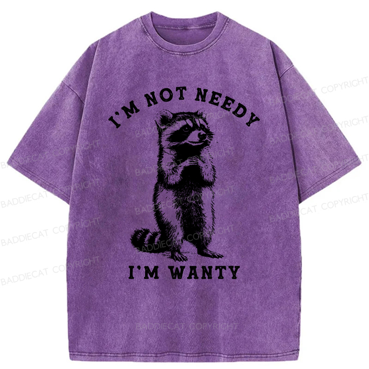 Baddiecat I'm Not Needy I'm Wanty Raccoon Washed T-shirt