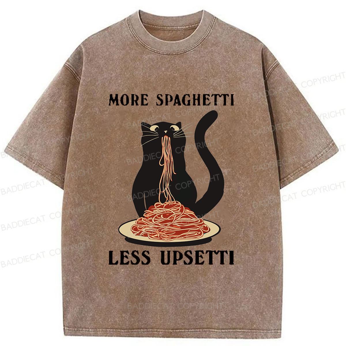 Baddiecat Cat Eat Pasta Washed T-shirt