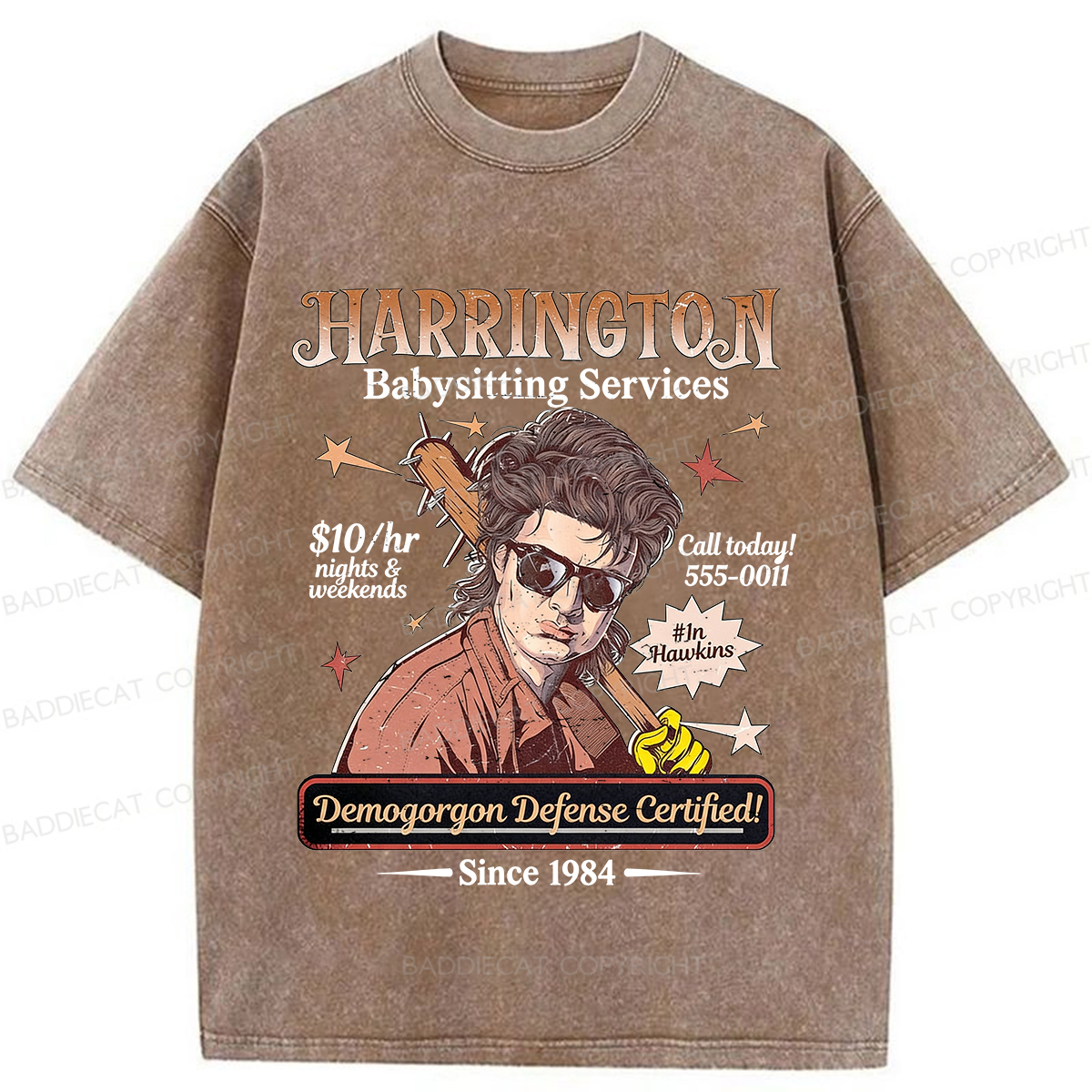 Baddiecat Babysitter Harrington  Washed T-shirt
