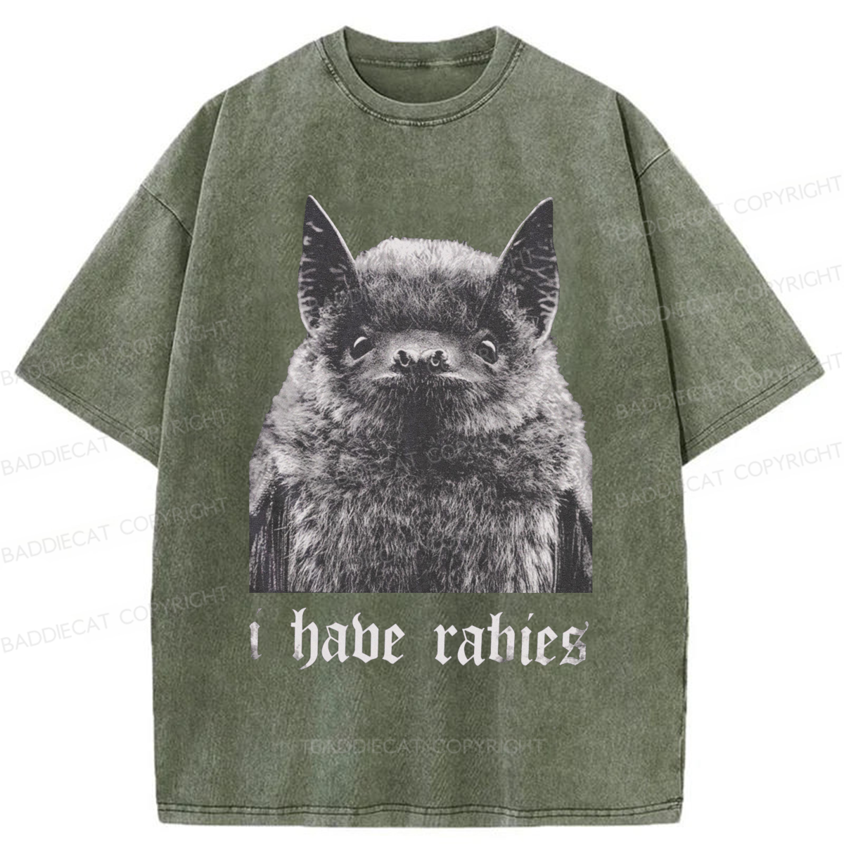 Baddiecat I Have Rabies Bat Washed T-shirt
