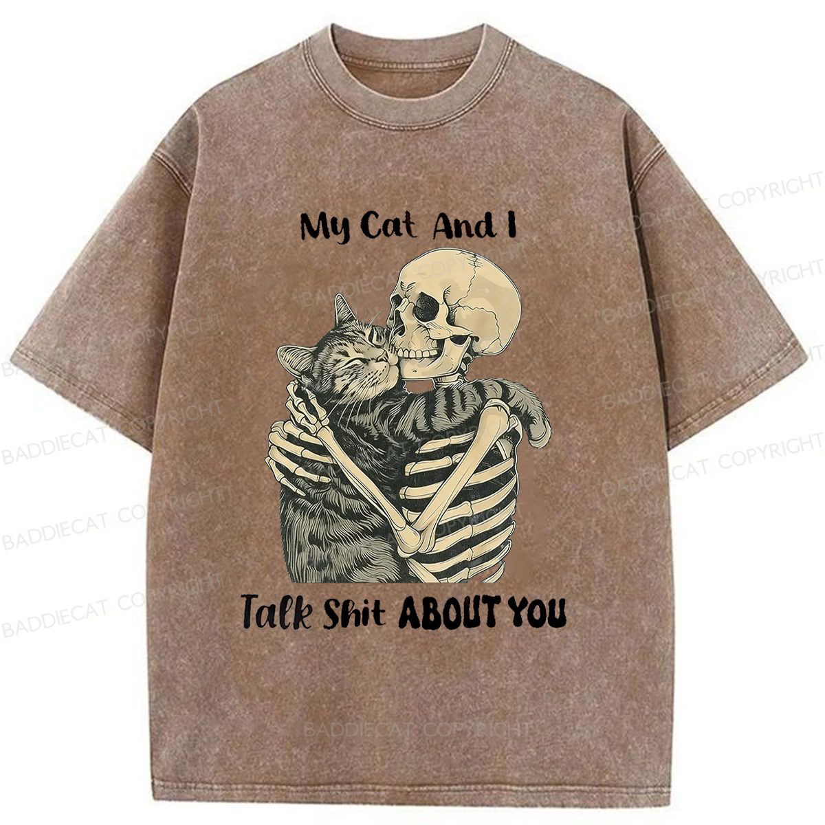 Baddiecat Skull Who Loves Cats Washed T-shirt