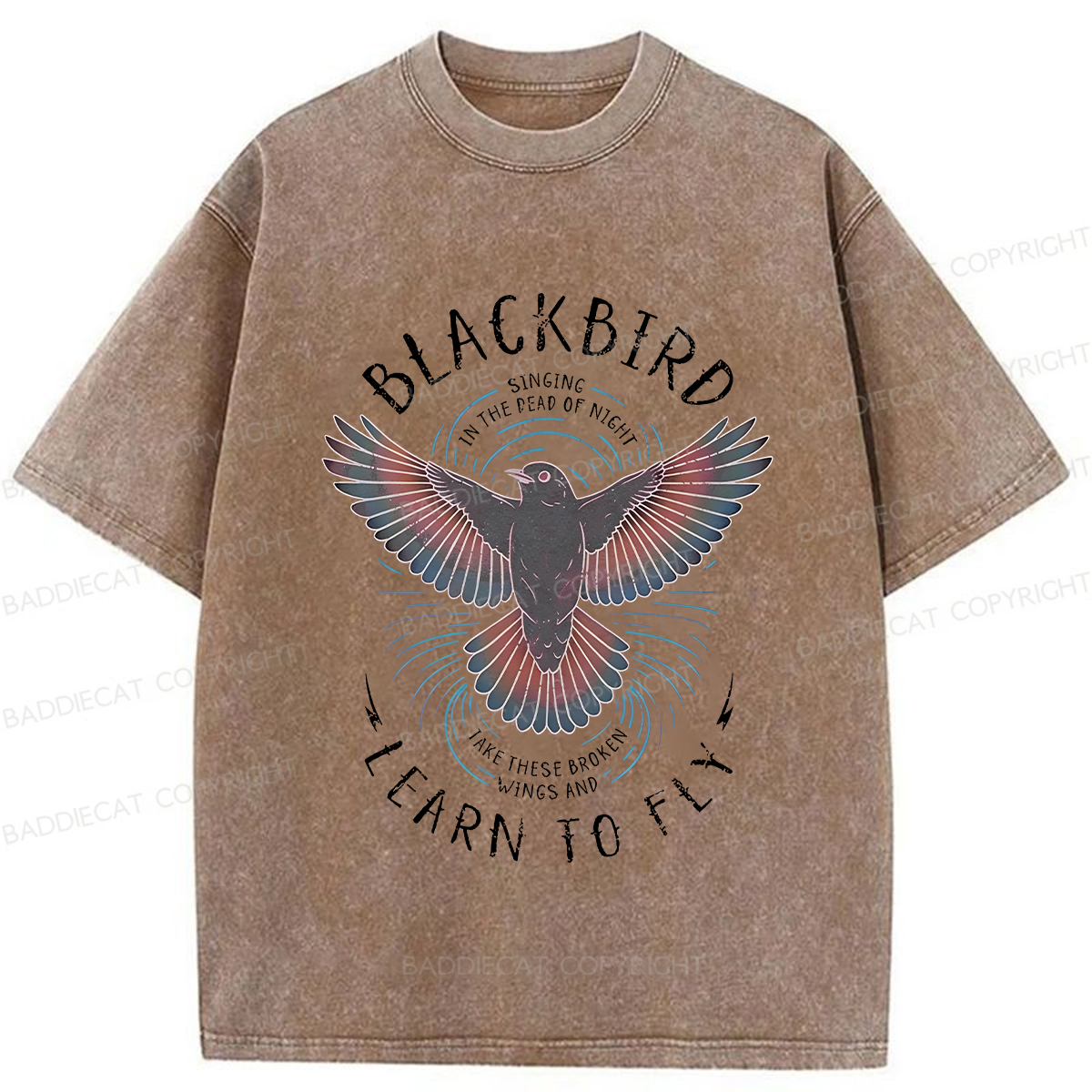 Baddiecat Blackbird Print Washed T-shirt
