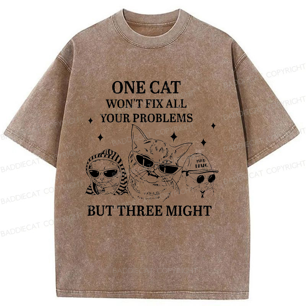 Baddiecat Cats Can Solve Everything Washed T-shirt