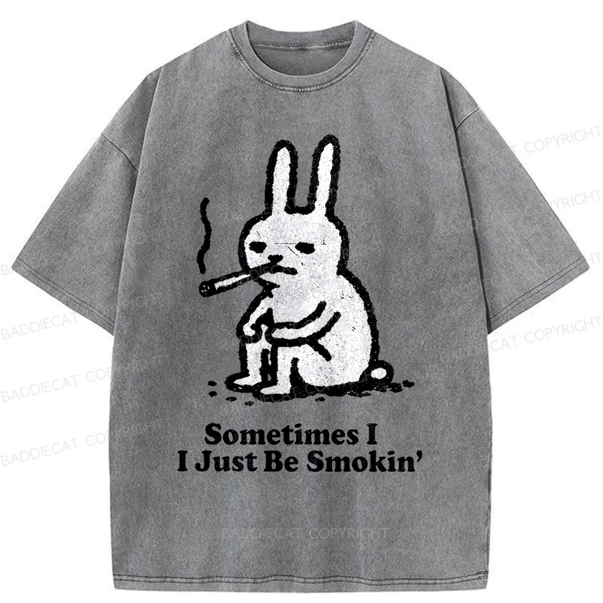 Baddiecat Humorous Rabbit Smok Washed T-shirt