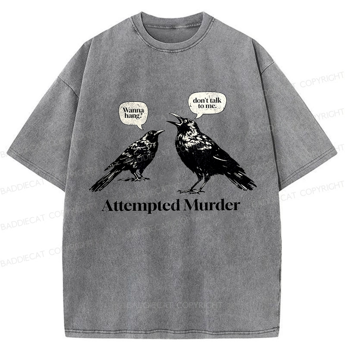 Baddiecat Murdering Crows Washed T-shirt