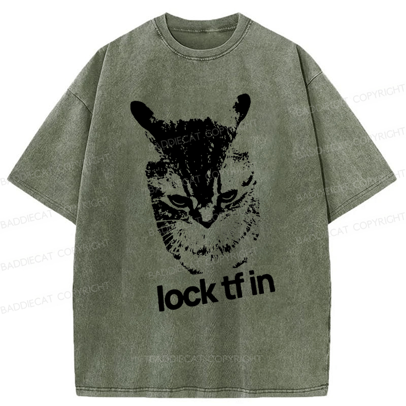 Baddiecat Cat Lock Tf In Washed T-Shirt