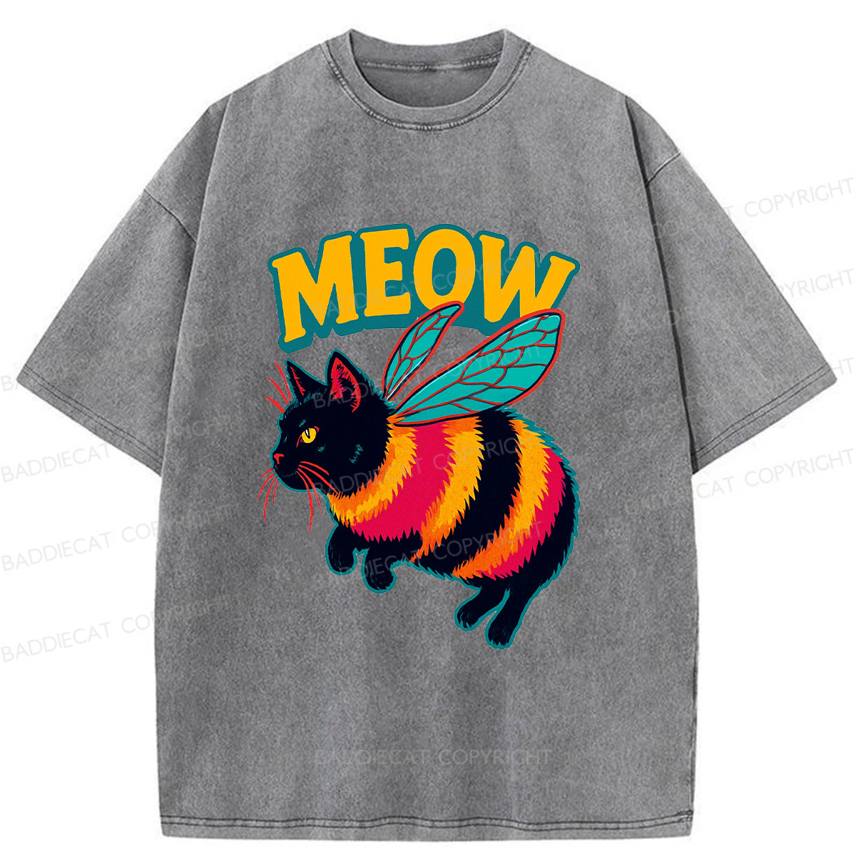 Baddiecat Bee Cat Washed T-shirt