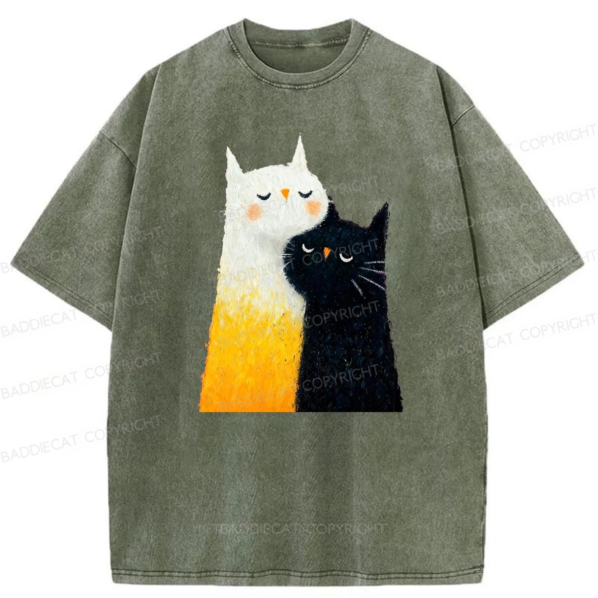 Baddiecat Cats Hug Washed T-shirt