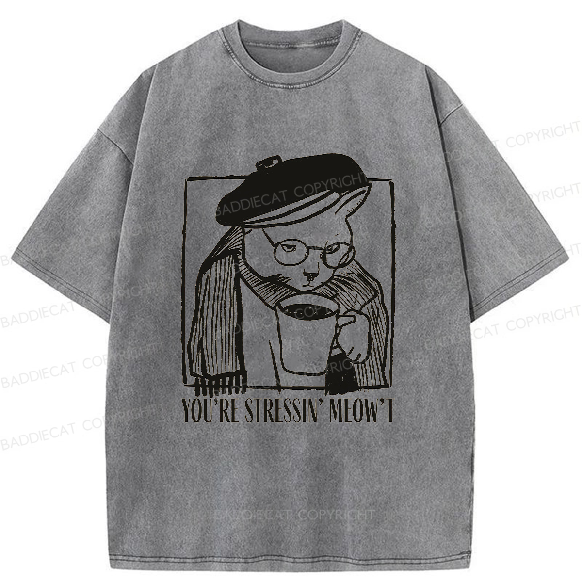 Baddiecat Grumpy Cat Washed T-shirt