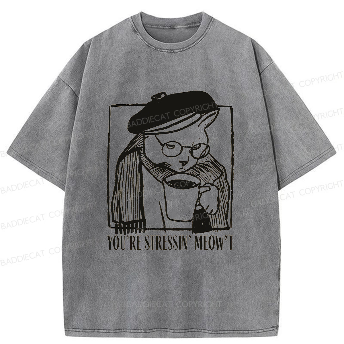 Baddiecat Grumpy Cat Washed T-shirt