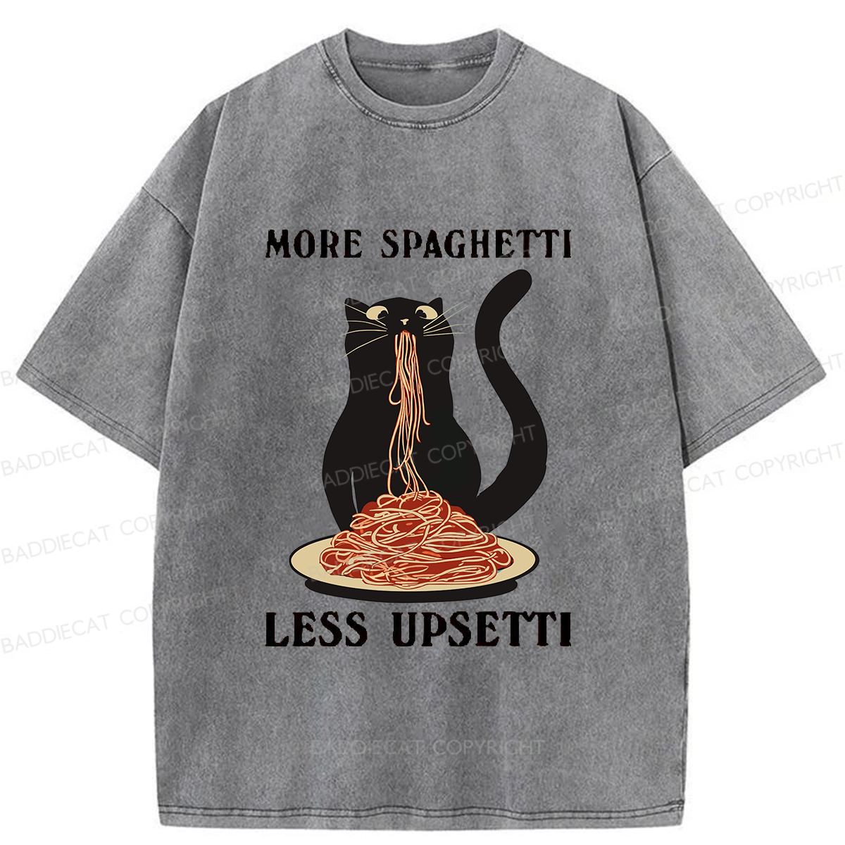 Baddiecat Cat Eat Pasta Washed T-shirt
