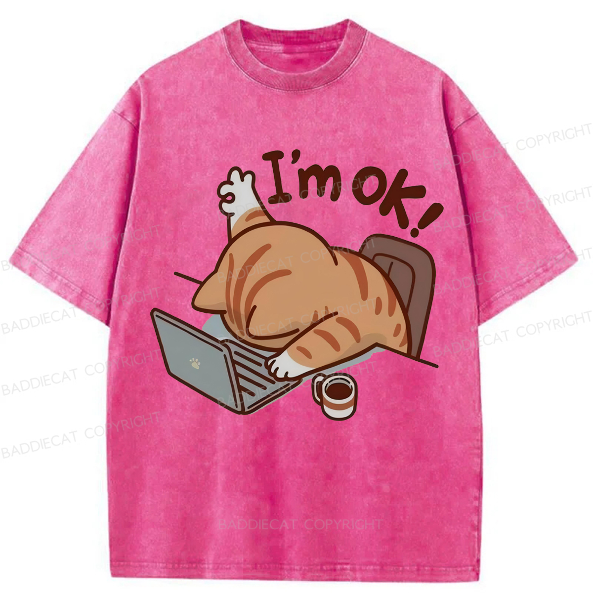 Baddiecat Funny Cat I'm Ok Washed T-shirt
