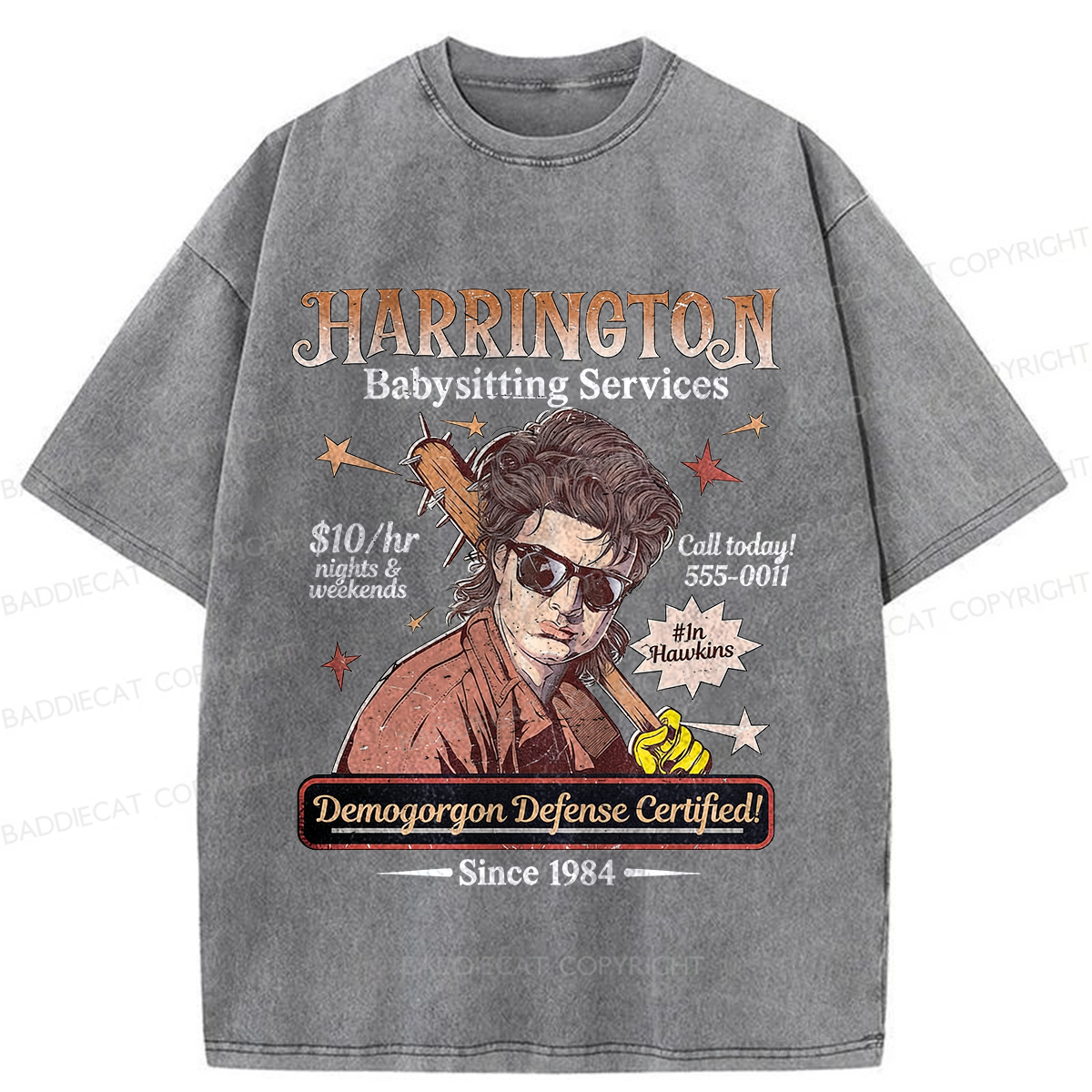 Baddiecat Babysitter Harrington  Washed T-shirt