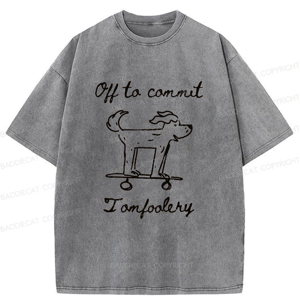 Baddiecat Mischievous Dog Washed T-shirt