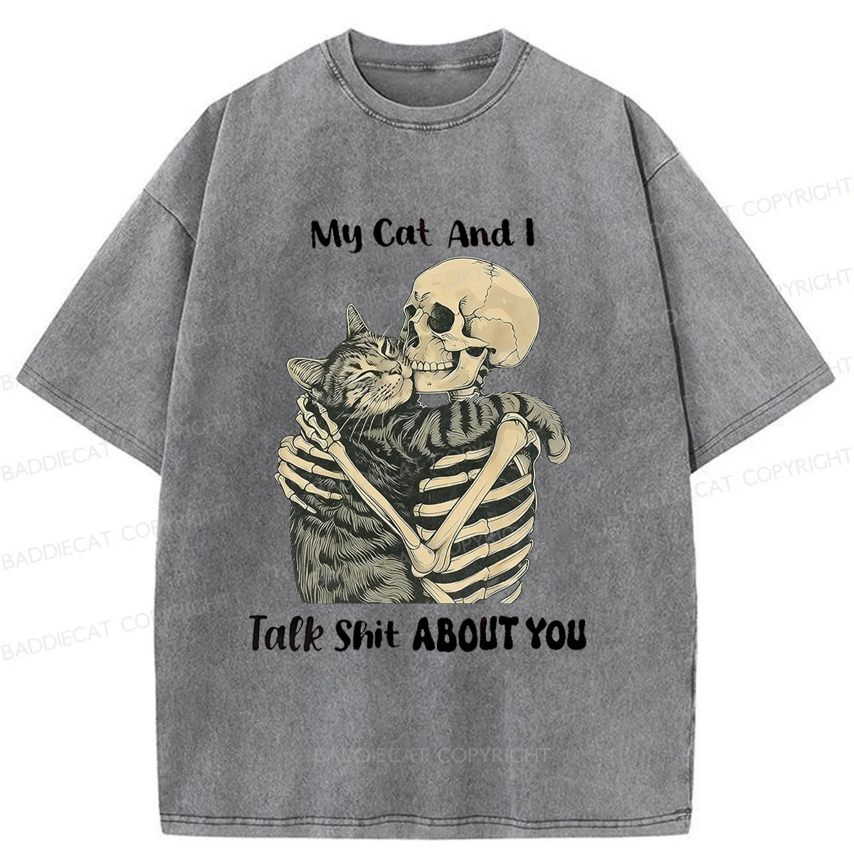 Baddiecat Skull Who Loves Cats Washed T-shirt