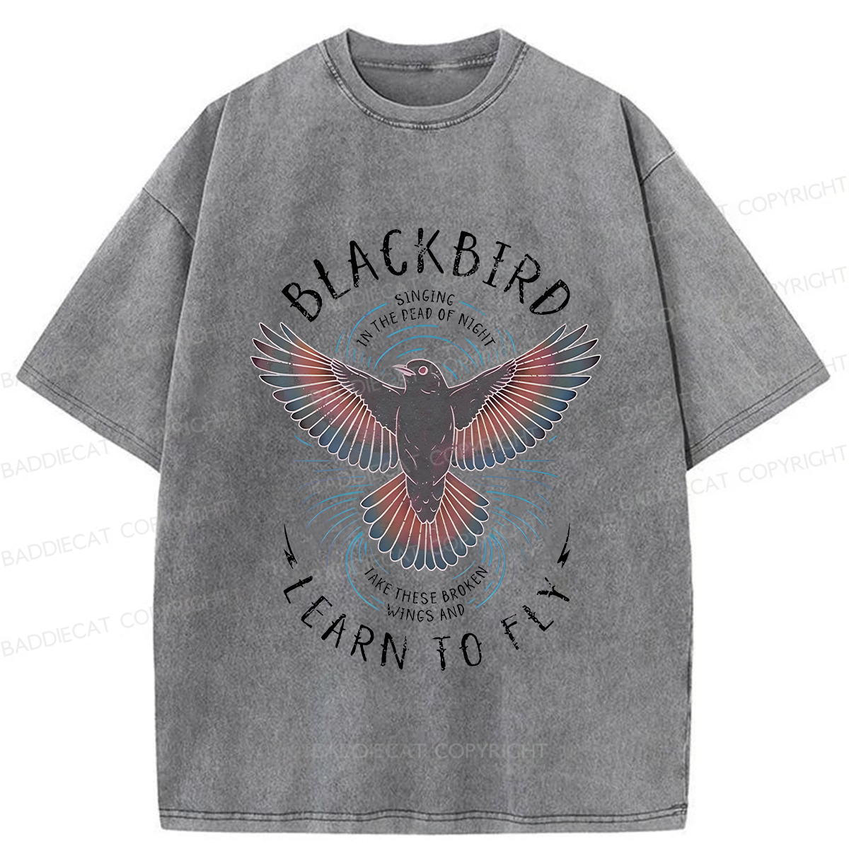 Baddiecat Blackbird Print Washed T-shirt