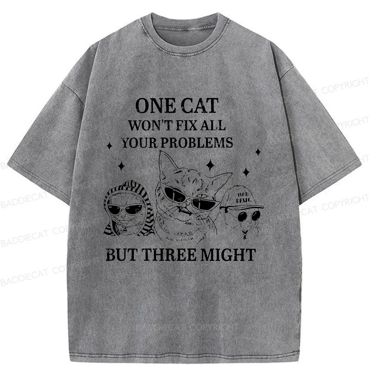 Baddiecat Cats Can Solve Everything Washed T-shirt