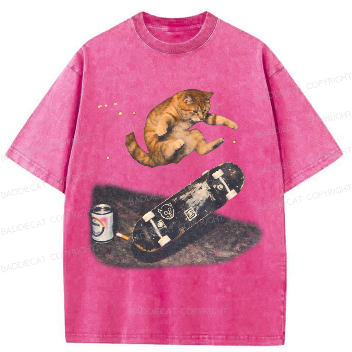 Baddiecat Skateboarding Cat Washed T-shirt